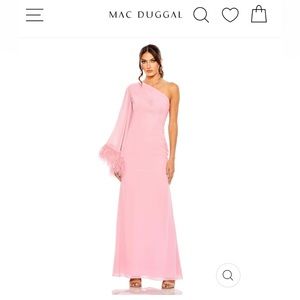 MAC DUGGAL FEATHER CUFF ONE SHOULDER RUCHED GOWN
